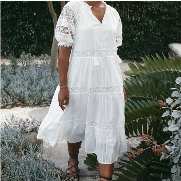 MAYE Lotus Midi Dress White Size Small - Picture 1 of 6